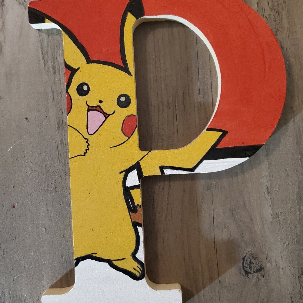 Hand painted Pokémon Pikachu letter art